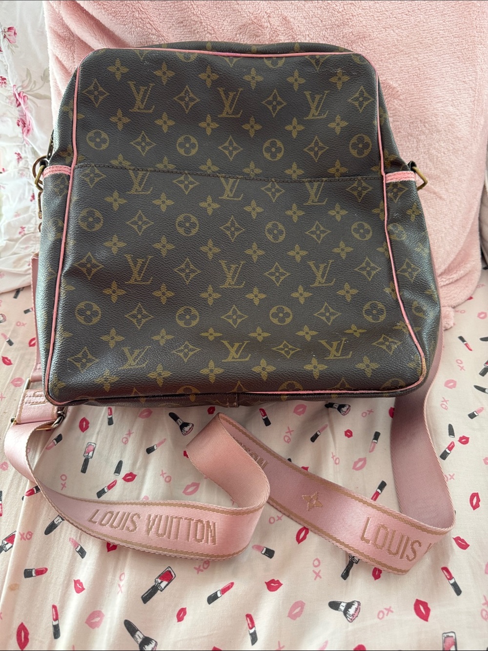 Louis Vuitton Monogram Canvas Crossbody with Pink Trim & Strap refurbished READ